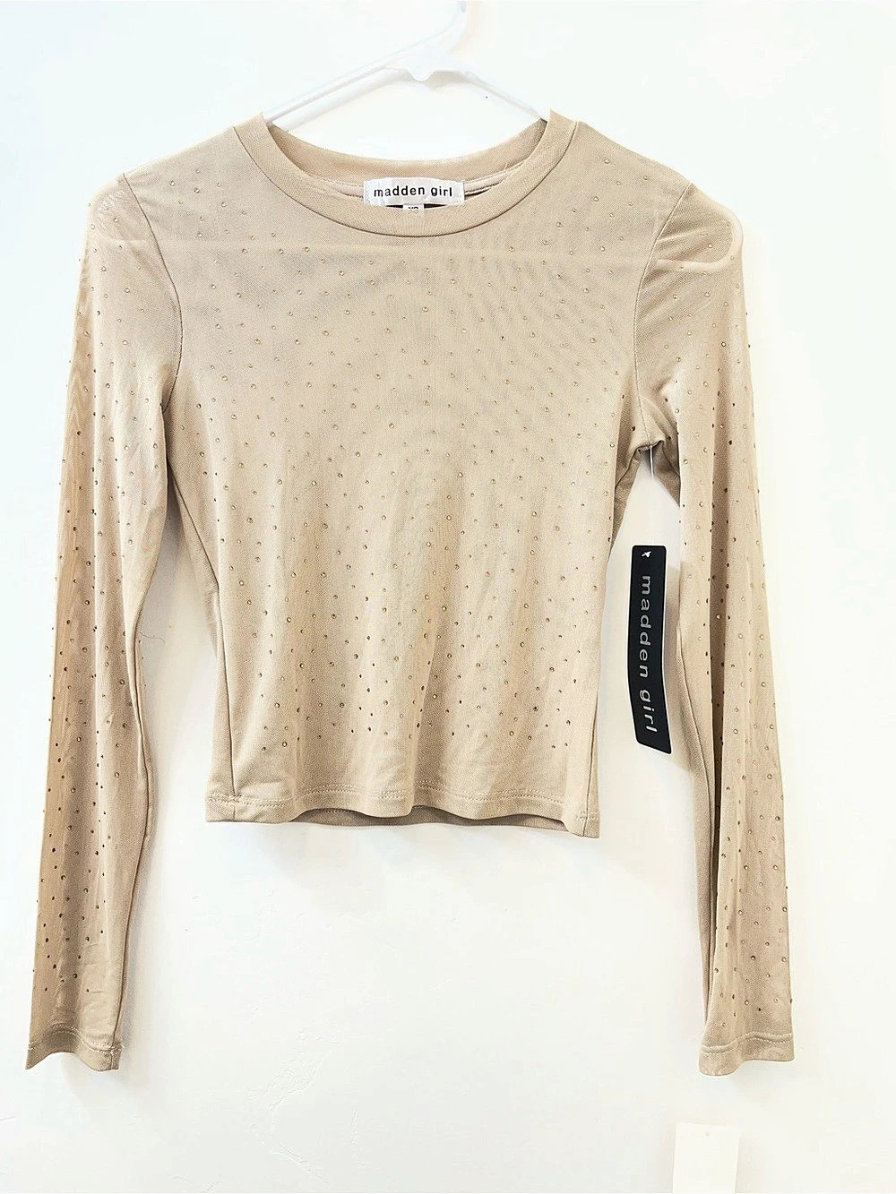 Madden Girl Long Sleeve Polka Dot Top in Brown Size XS NWT